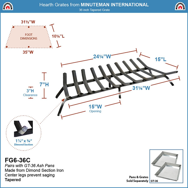 Minuteman FG6-36C 36 Inch Tapered Grate