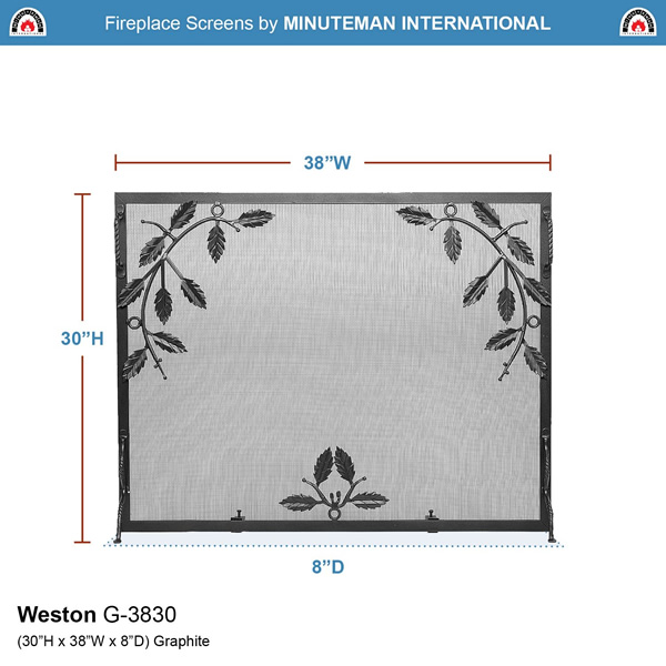 Minuteman G-3830 38x30 Inch Graphite Weston Flat Fireplace Screen