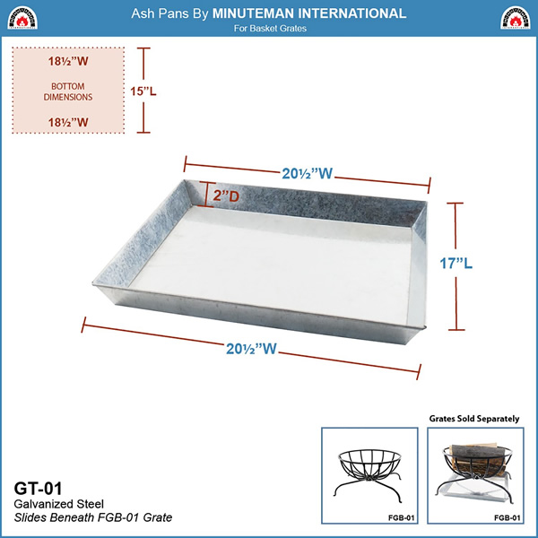 Minuteman GT-01 Ash Pan for Small Basket Grate