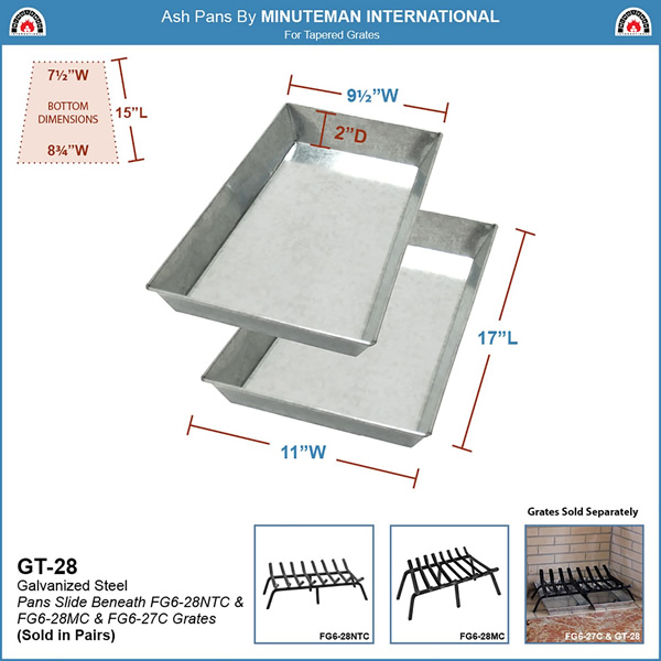 Minuteman GT-28 Ash Pan Set for 28 Inch Grate