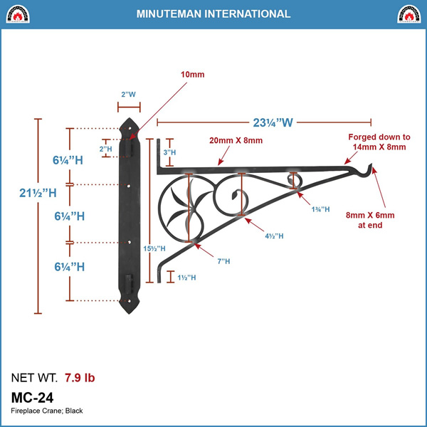 Minuteman MC-24 24 Inch Swivel Arm Fireplace Crane