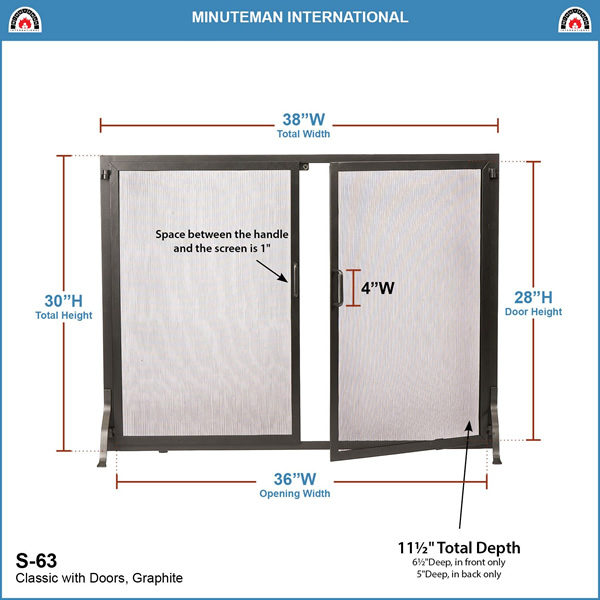 Minuteman S-63 38x30 Inch Classic Flat Fireplace Screen with Doors