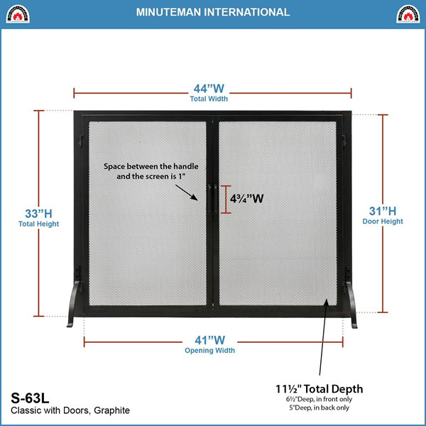 Minuteman S-63L 44x33 Inch Classic Flat Fireplace Screen with Doors