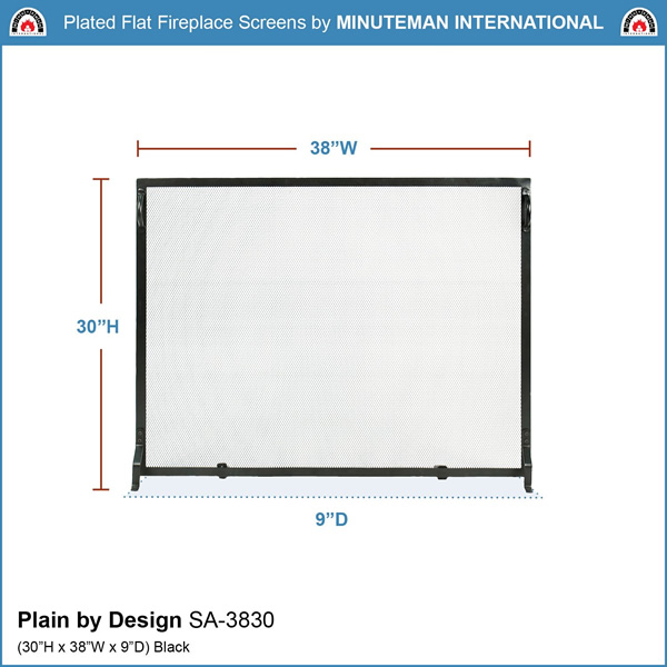 Minuteman SA-3830 38x30 Inch Plain By Design Flat Fireplace Screen
