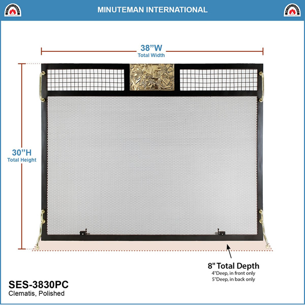 Minuteman SES-3830PC Polished Brass Clematis Emblem Fireplace Screen