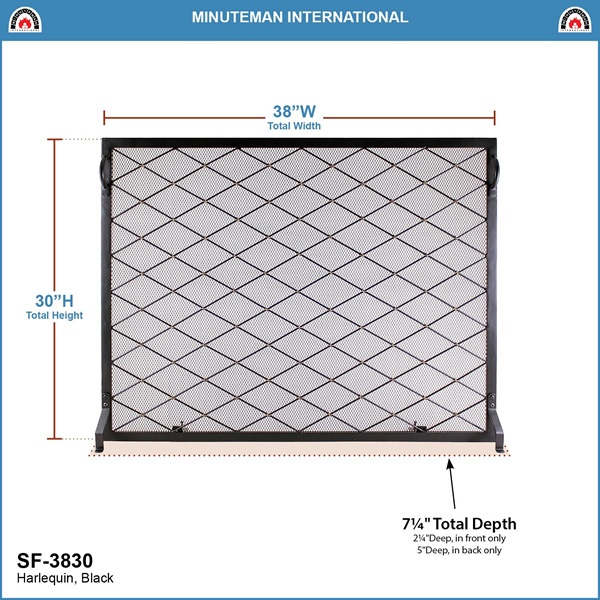 Minuteman SF-3830 38x30 Inch Harlequin Flat Fireplace Screen