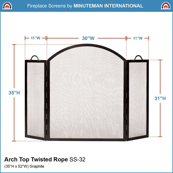 Minuteman SS-32 30x35 Inch Arched Top Graphite Twisted Rope Folding Screen