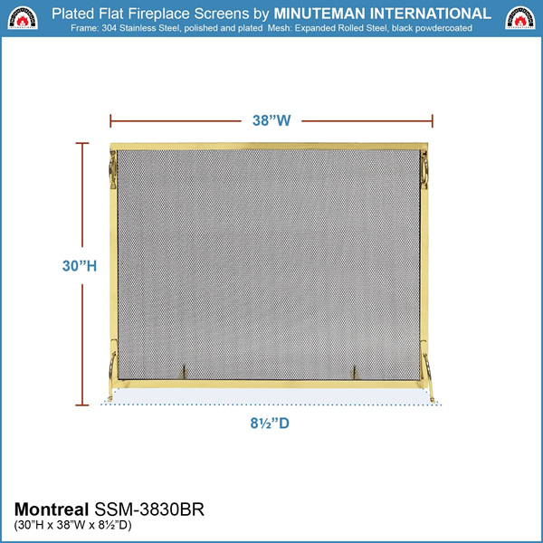 Minuteman SSM-3830BR 38x30 Inch Montreal Polished Brass Fireplace Screen
