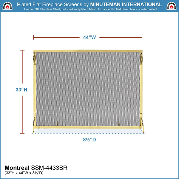 Minuteman SSM-4433BR 44x33 Inch Montreal Polished Brass Fireplace Screen