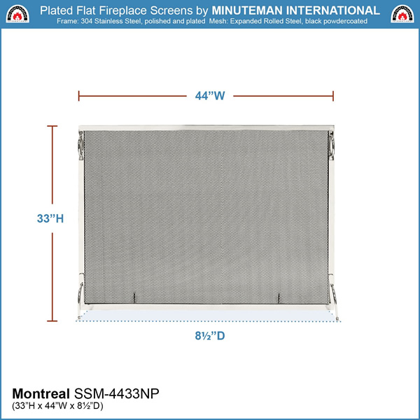 Minuteman SSM-4433NP 44x33 Inch Montreal Polished Nickel Fireplace Screen