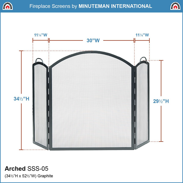 Minuteman SSS-05 30x34 Inch Arched Three-Fold Fireplace Screen