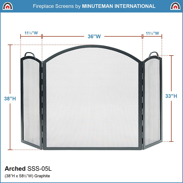 Minuteman SSS-05L 36x38 Inch Arched Three-Fold Fireplace Screen