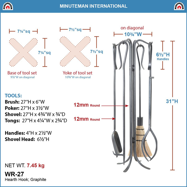 Minuteman WR-27 Hearth Hooks Fireplace Tool Set