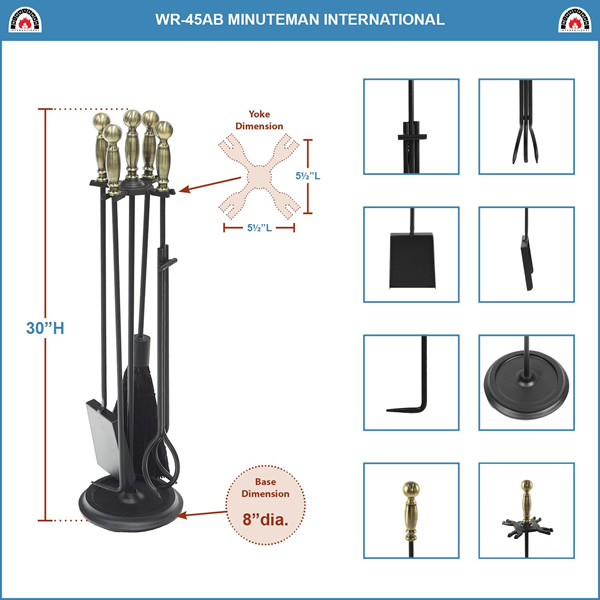 Minuteman WR-45AB Antique Brass and Black Chelmsford Tool Set