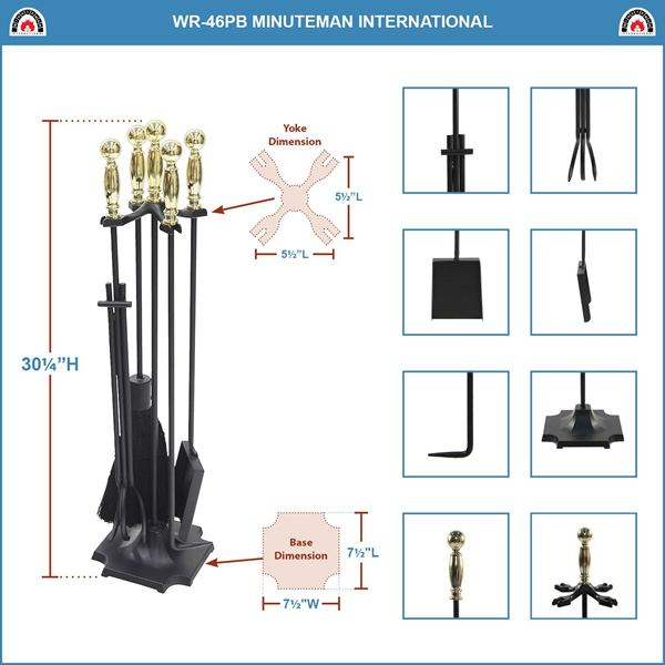 Minuteman WR-46PB Polished Brass and Black Carlisle Tool Set