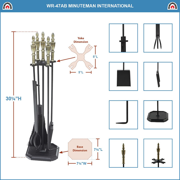 Minuteman WR-47AB Antique Brass and Black Westford Tool Set