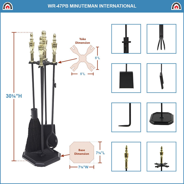 Minuteman WR-47PB Polished Brass and Black Westford Tool Set