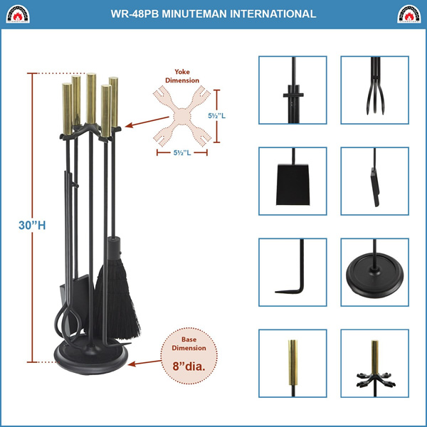 Minuteman WR-48PB Polished Brass and Black Bedford Tool Set