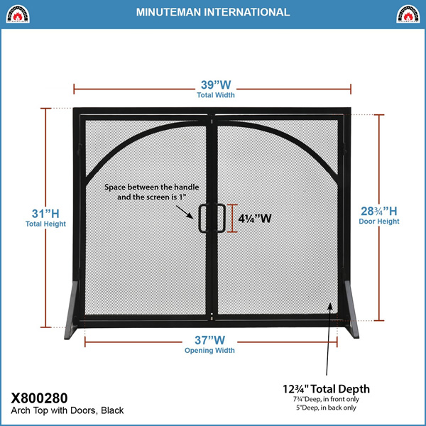 Minuteman X800280 Arch Top Classic Fireplace Screen with Doors