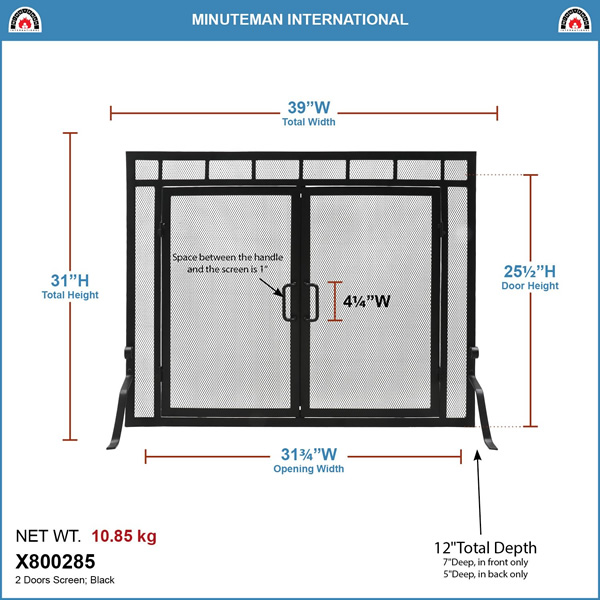 Minuteman X800285 39x31 Inch Sidelight Classic Fireplace Screen with Doors