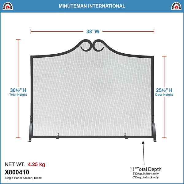 Minuteman X800410 Loops Flat Fireplace Screen