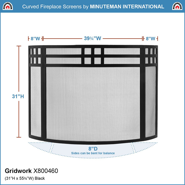 Minuteman X800460 Gridwork Curved Fireplace Screen