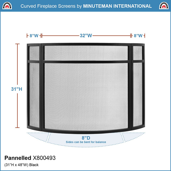 Minuteman X800493 Black Panelled Curved Fireplace Screen