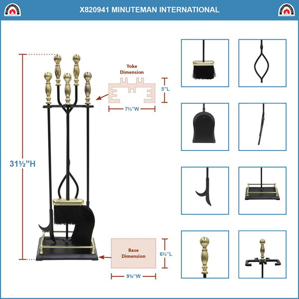 Minuteman X820941 Black with Polished Brass Oxford Tool Set