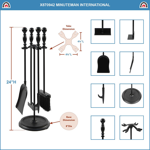 Minuteman X870942 Black Bolton Mini Fireplace Tool Set