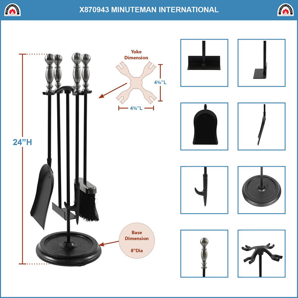 Minuteman X870943 Black with Pewter Bolton Mini Fireplace Tool Set