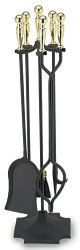 Minuteman PBK02 Black and Polished Brass Fireplace Tool Set 