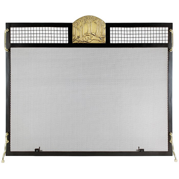 Minuteman SES-3830PF Polished Brass Forest Fox Emblem Fireplace Screen